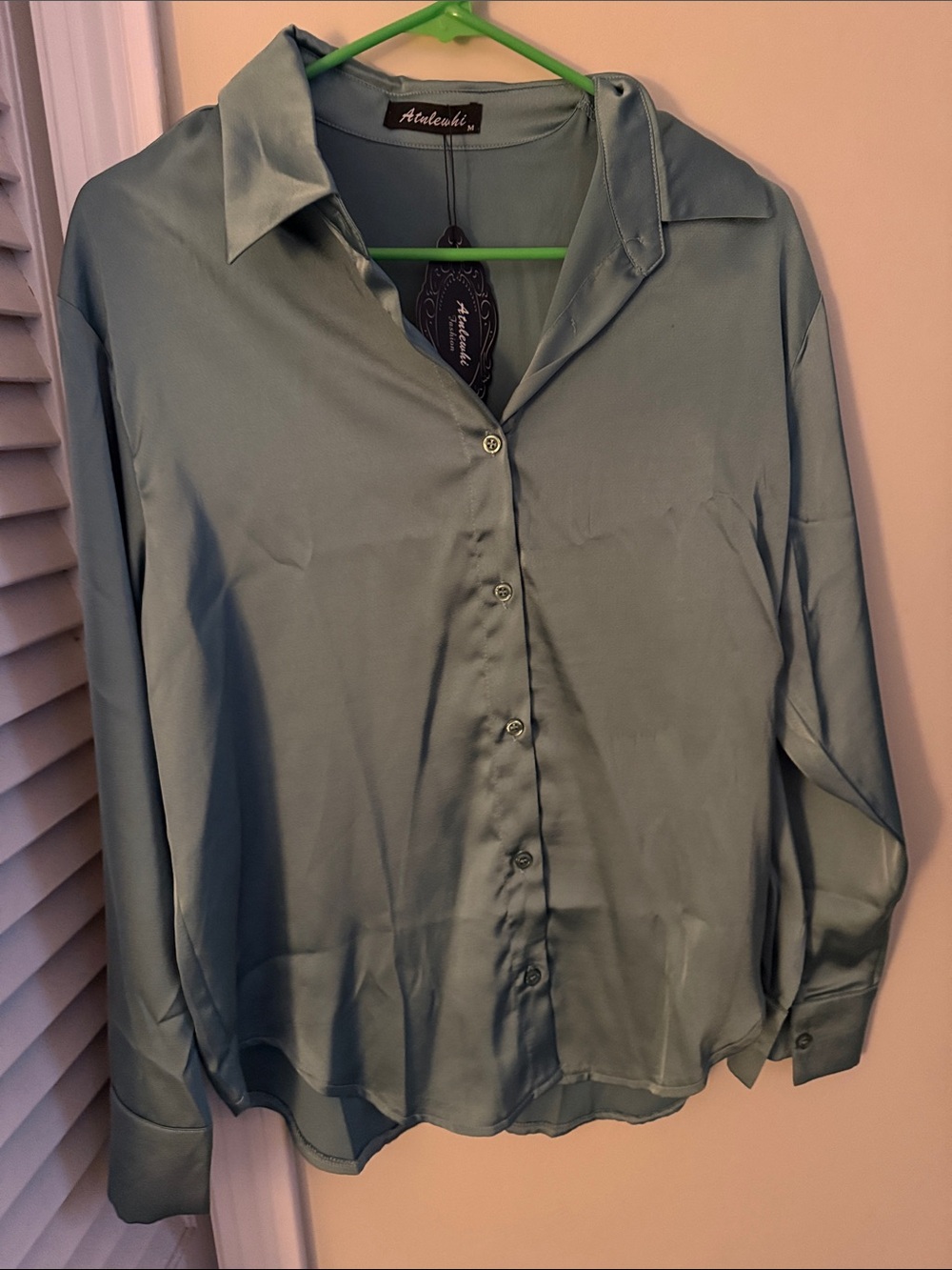 Anteloshi Satin Button-Up Blouse - Sage Green